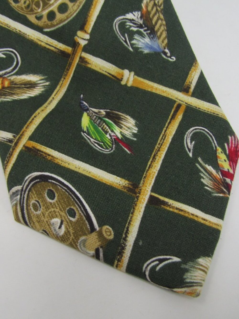 D'em Crazy Vintage Fly Fishing Silk Tie Hunter Green Fishing Lures Reels Necktie